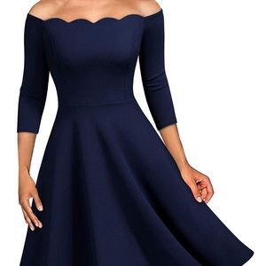 Navy Blue Vintage 1/2-Sleeve Swing Dress